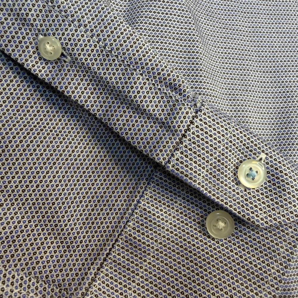 Banana Republic Grant Fit Mens M Cotton Stretch Blue Micro Pattern Shirt - Picture 3 of 6